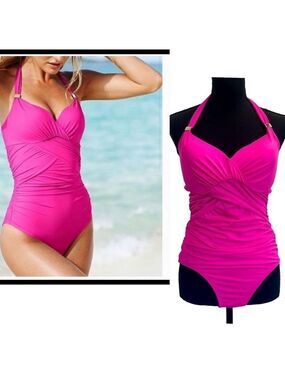 Victoria’s Secret Unforgettable Neon Pink one piece halter swimsuit Sz 36C
